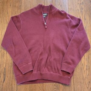 Eddie Bauer Burgundy Quarter Zip Cotton Sweater Pullover Large